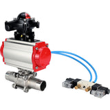 Vannes à boisseau sphérique Elephant BV3131P(3pc)-FP-W-ISO-H LONG à passage intégral, corps - acier inoxydable 304, soudé, avec actionneur pneumatique Elephant PA-SA, distributeur pneumatique 4V320-10 220V et bloc de fin de course APL-210N