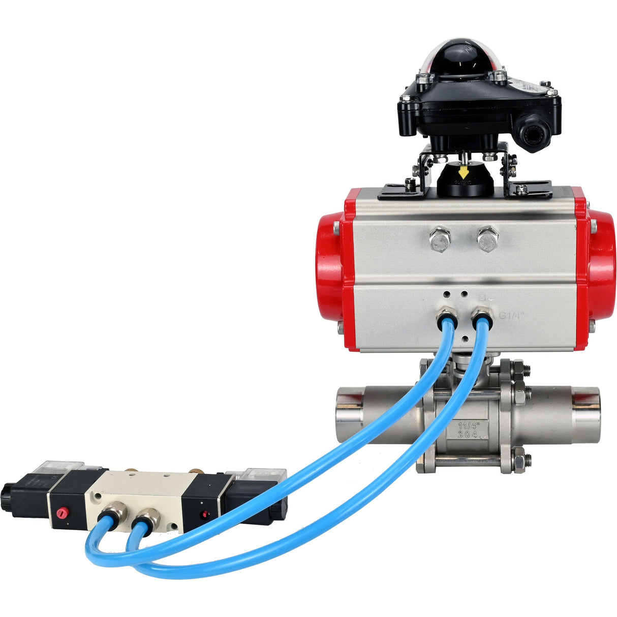 Vannes à boisseau sphérique Elephant BV3131P(3pc)-FP-W-ISO-H LONG à passage intégral, corps - acier inoxydable 304, soudé, avec actionneur pneumatique Elephant PA-SA, distributeur pneumatique 4V320-10 220V et bloc de fin de course APL-210N
