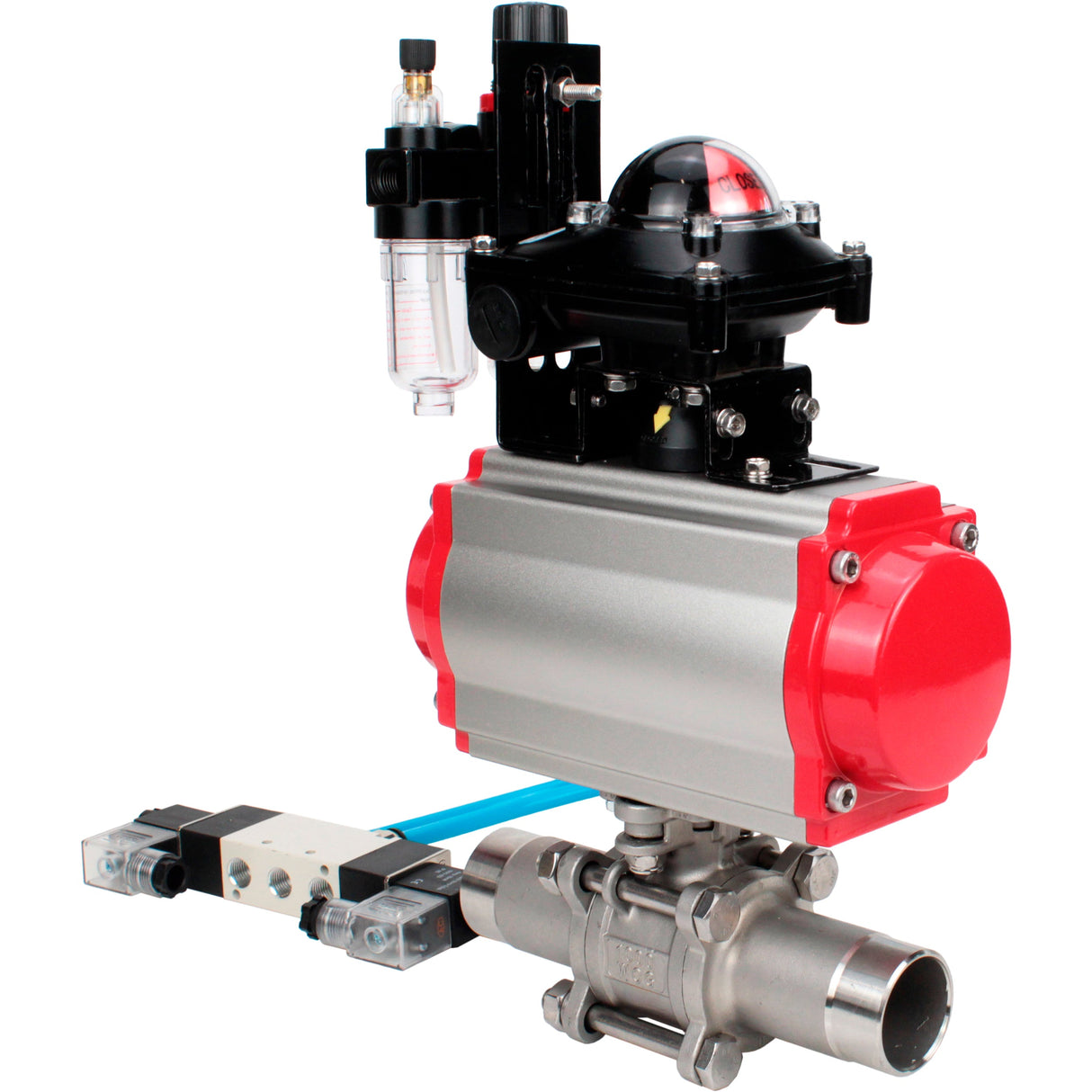 Vannes à boisseau sphérique Elephant BV3232P(3pc)-FP-W-ISO-H LONG à passage intégral, corps - acier inoxydable 316, à souder, avec actionneur pneumatique Elephant PA-SA, distributeur pneumatique 4V320-10 220V, BKV APL-210N et BPV AFC2000