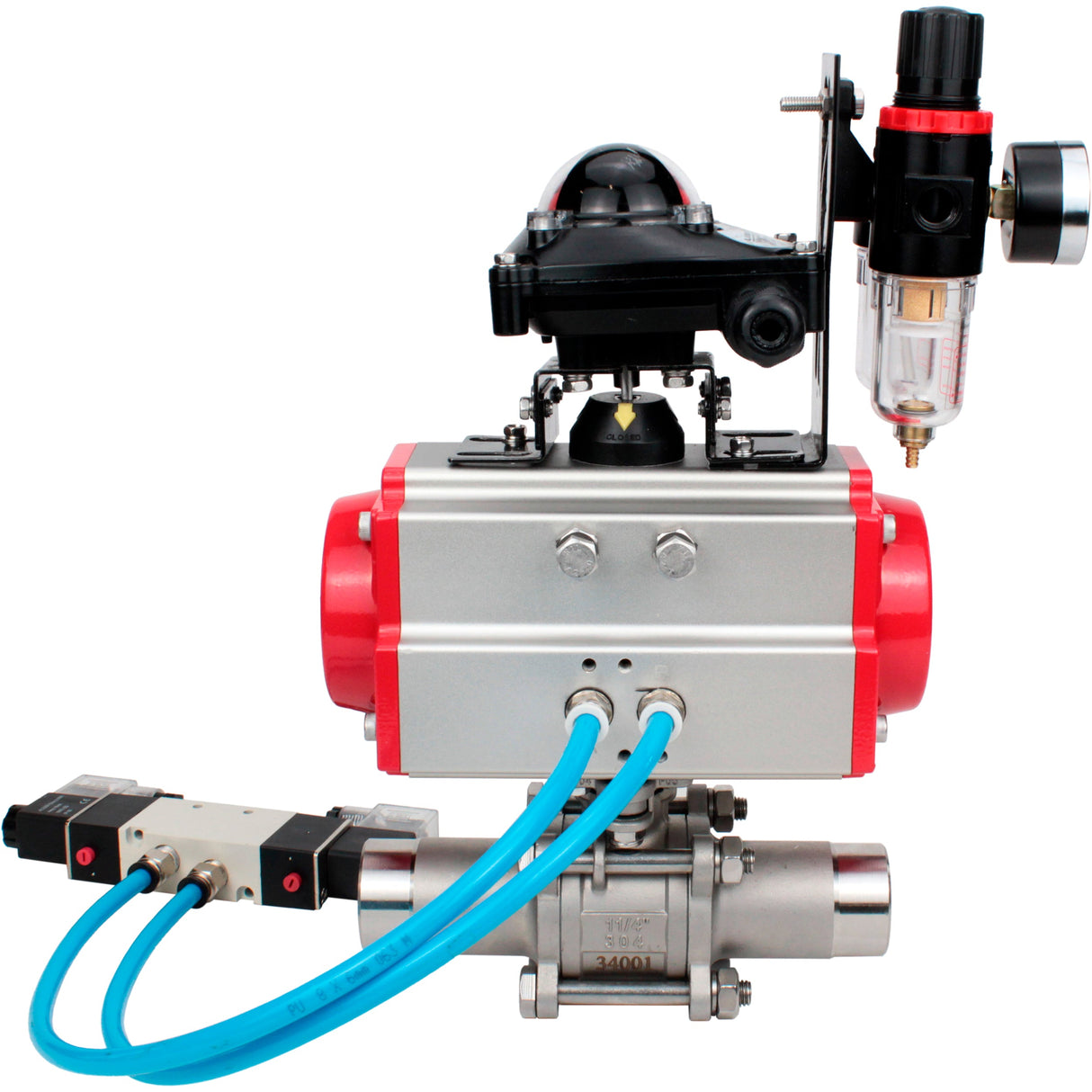Vannes à boisseau sphérique Elephant BV3232P(3pc)-FP-W-ISO-H LONG à passage intégral, corps - acier inoxydable 316, à souder, avec actionneur pneumatique Elephant PA-SA, distributeur pneumatique 4V320-10 220V, BKV APL-210N et BPV AFC2000