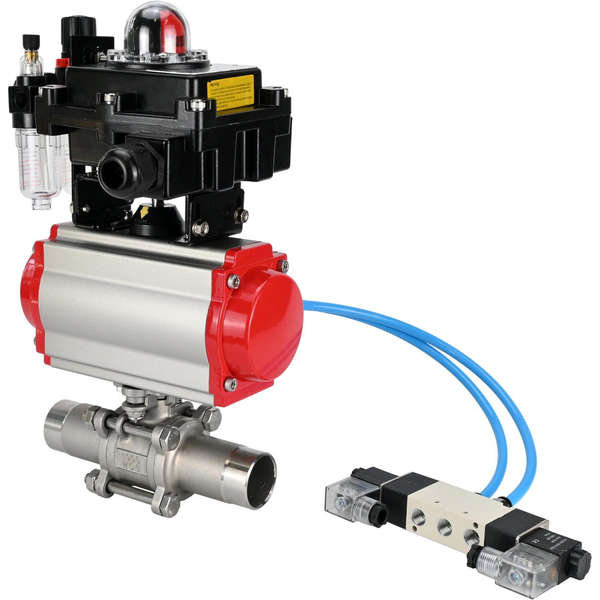 Vannes à boisseau sphérique Elephant BV3131P(3pc)-FP-W-ISO-H LONG DN10-150 passage intégral, corps - acier inoxydable 304, à souder, avec actionneur pneumatique PA-DA, distributeur pneumatique 4V320-10 220V, BKV APL-410N EX et GSV AFC2000