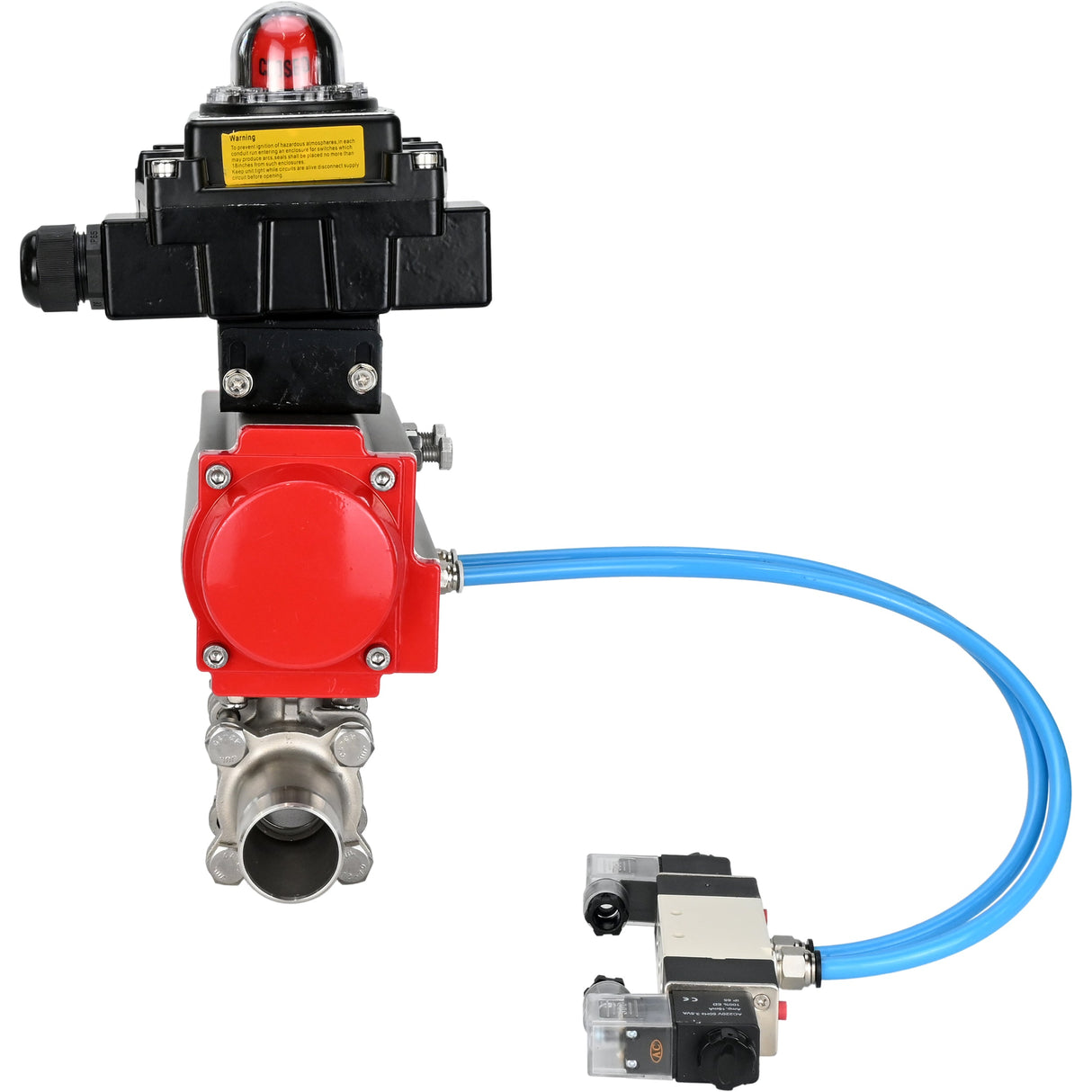 Vannes à boisseau sphérique Elephant BV3131P(3pc)-FP-W-ISO-H LONG à passage intégral, corps - acier inoxydable 304, à souder, avec actionneur pneumatique Elephant PA-SA, distributeur pneumatique 4V320-08 220V et bloc de fin de course APL-410N EX