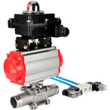 Vannes à boisseau sphérique Elephant BV3131P(3pc)-FP-W-ISO-H LONG à passage intégral, corps - acier inoxydable 304, à souder, avec actionneur pneumatique Elephant PA-SA, distributeur pneumatique 4V320-08 220V et bloc de fin de course APL-410N EX
