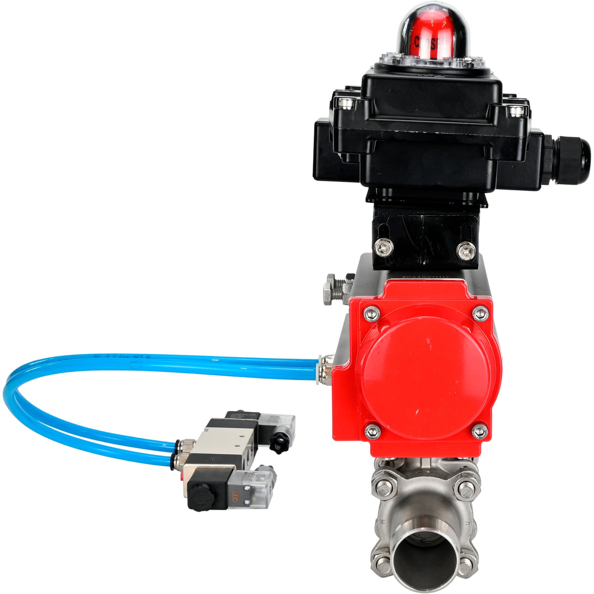 Vannes à boisseau sphérique Elephant BV3131P(3pc)-FP-W-ISO-H LONG à passage intégral, corps - acier inoxydable 304, à souder, avec actionneur pneumatique Elephant PA-SA, distributeur pneumatique 4V320-08 220V et bloc de fin de course APL-410N EX