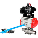 Vannes à boisseau sphérique Elephant BV3131P(3pc)-FP-W-ISO-H LONG à passage intégral, corps - acier inoxydable 304, à souder, avec actionneur pneumatique Elephant PA-SA, distributeur pneumatique 4V320-08 220V et bloc de fin de course APL-410N EX