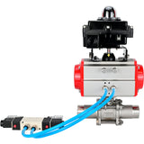 Vannes à boisseau sphérique Elephant BV3131P(3pc)-FP-W-ISO-H LONG à passage intégral, corps - acier inoxydable 304, à souder, avec actionneur pneumatique Elephant PA-SA, distributeur pneumatique 4V320-08 220V et bloc de fin de course APL-410N EX