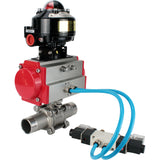 Vannes à boisseau sphérique Elephant BV3131P(3pc)-FP-W-ISO-H LONG à passage intégral, corps - acier inoxydable 304, soudé, avec actionneur pneumatique Elephant PA-SA, distributeur pneumatique 4V320-08 220V et bloc de fin de course APL-510N EX