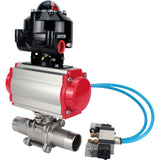 Vannes à boisseau sphérique Elephant BV3131P(3pc)-FP-W-ISO-H LONG à passage intégral, corps - acier inoxydable 304, soudé, avec actionneur pneumatique Elephant PA-SA, distributeur pneumatique 4V320-08 220V et bloc de fin de course APL-510N EX