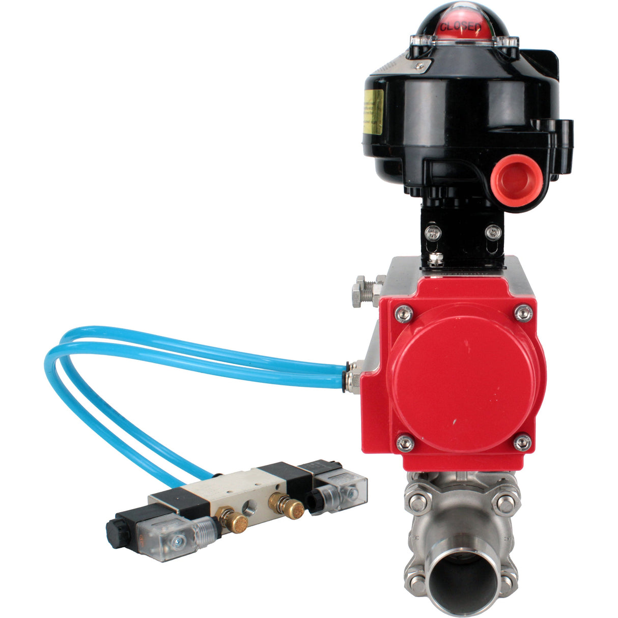 Vannes à boisseau sphérique Elephant BV3131P(3pc)-FP-W-ISO-H LONG à passage intégral, corps - acier inoxydable 304, soudé, avec actionneur pneumatique Elephant PA-SA, distributeur pneumatique 4V320-08 220V et bloc de fin de course APL-510N EX