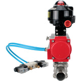 Vannes à boisseau sphérique Elephant BV3131P(3pc)-FP-W-ISO-H LONG à passage intégral, corps - acier inoxydable 304, soudé, avec actionneur pneumatique Elephant PA-SA, distributeur pneumatique 4V320-08 220V et bloc de fin de course APL-510N EX
