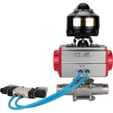 Vannes à boisseau sphérique Elephant BV3131P(3pc)-FP-W-ISO-H LONG à passage intégral, corps - acier inoxydable 304, soudé, avec actionneur pneumatique Elephant PA-SA, distributeur pneumatique 4V320-08 220V et bloc de fin de course APL-510N EX