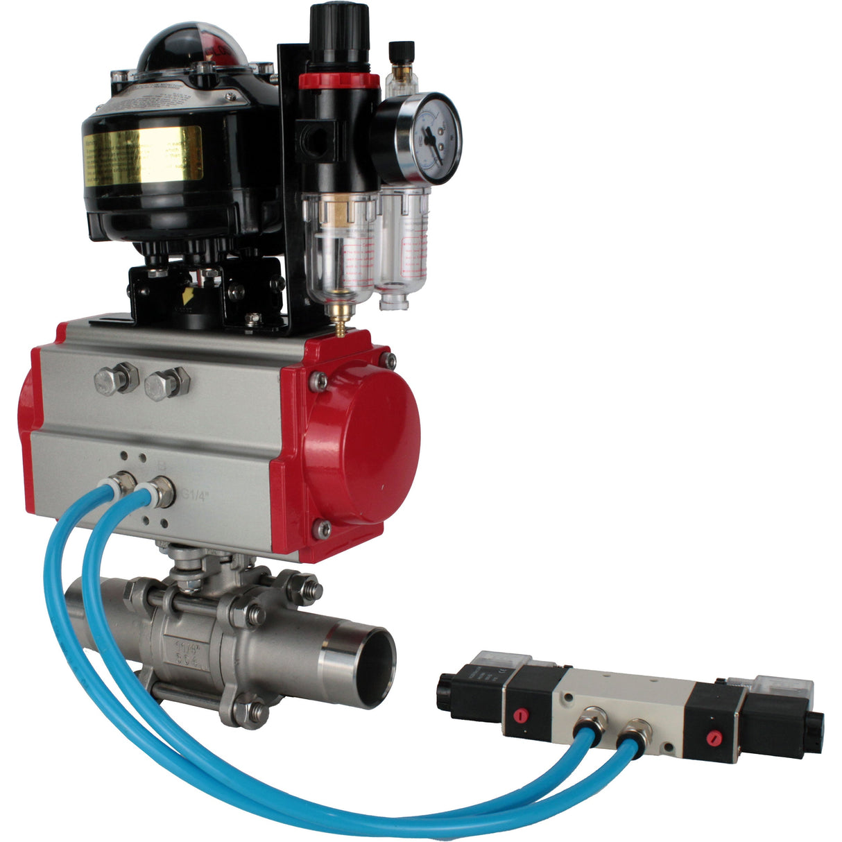 Vannes à boisseau sphérique Elephant BV3131P(3pc)-FP-W-ISO-H LONG DN10-150 passage intégral, corps - acier inoxydable 304, à souder, avec actionneur pneumatique PA-DA, distributeur pneumatique 4V320-10 220V, BKV APL-510N EX et GSV AFC2000
