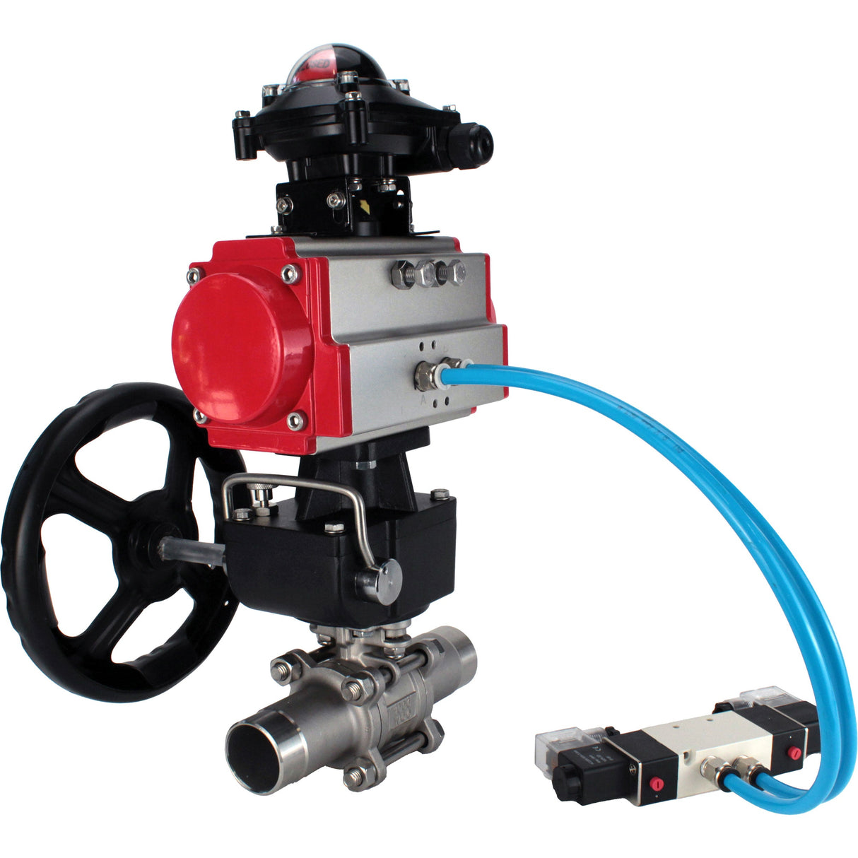 Ball valves Elephant BV3232P(3pc)-FP-W-ISO-H LONG DN50-150 full bore, body - stainless steel 316, for welding, with PA-DA pneumatic actuator, pneumatic distributor 4V320-08 220V, MON gearbox and block limit switches APL-210N