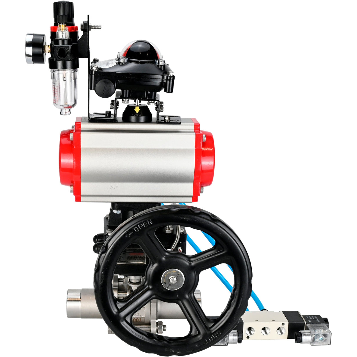 Vannes à boisseau sphérique Elephant BV3131P(3pc)-FP-W-ISO-H LONG DN50-150 passage intégral, corps - acier inoxydable 304, à souder, avec actionneur pneumatique PA-DA, distributeur pneumatique 4V320-10 220V, réducteur MON, BKV APL-210N et BPV AFC2000