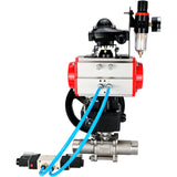 Vannes à boisseau sphérique Elephant BV3131P(3pc)-FP-W-ISO-H LONG DN50-150 passage intégral, corps - acier inoxydable 304, à souder, avec actionneur pneumatique PA-DA, distributeur pneumatique 4V320-10 220V, réducteur MON, BKV APL-210N et BPV AFC2000