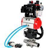 Vannes à boisseau sphérique Elephant BV3131P(3pc)-FP-W-ISO-H LONG DN50-150 passage intégral, corps - acier inoxydable 304, à souder, avec actionneur pneumatique PA-DA, distributeur pneumatique 4V320-10 220V, réducteur MON, BKV APL-410N EX et BPV AFC2000