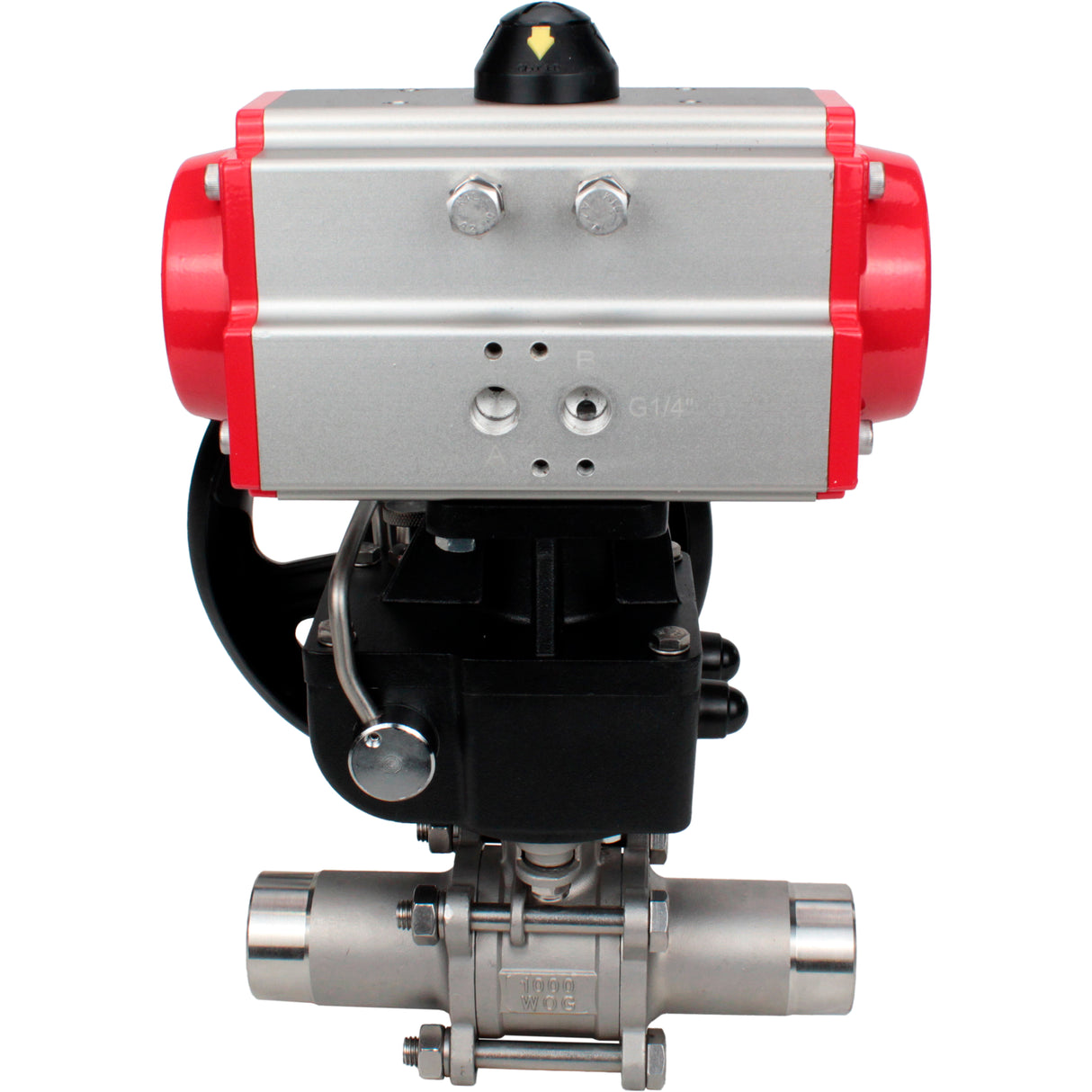 Vannes à boisseau sphérique Elephant BV3131P(3pc)-FP-W-ISO-H LONG DN50-150 à passage intégral, corps - acier inoxydable 304, soudé, avec actionneur pneumatique Elephant PA-DA et réducteur Elephant MON
