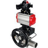 Ball valves Elephant BV3131P(3pc)-FP-W-ISO-H LONG,  body material - Stainless steel AISI 304, seal - PTFE / PTFE / Teflon, with pneumatic actuator double action PA-DA, 4V320-08 220V, LSU APL-210N, handwheel MON