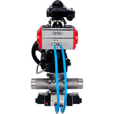 Ball valves Elephant BV3131P(3pc)-FP-W-ISO-H LONG,  body material - Stainless steel AISI 304, seal - PTFE / PTFE / Teflon, with pneumatic actuator double action PA-DA, 4V320-08 220V, LSU APL-210N, handwheel MON
