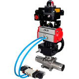 Ball valves Elephant BV3131P(3pc)-FP-W-ISO-H LONG,  body material - Stainless steel AISI 304, seal - PTFE / PTFE / Teflon, with pneumatic actuator double action PA-DA, 4V320-08 220V, LSU APL-410N Ex, handwheel MON