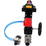 Ball valves Elephant BV3131P(3pc)-FP-W-ISO-H LONG,  body material - Stainless steel AISI 304, seal - PTFE / PTFE / Teflon, with pneumatic actuator double action PA-DA, 4V320-08 220V, LSU APL-410N Ex, handwheel MON