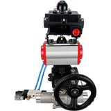 Ball valves Elephant BV3131P(3pc)-FP-W-ISO-H LONG,  body material - Stainless steel AISI 304, seal - PTFE / PTFE / Teflon, with pneumatic actuator double action PA-DA, 4V320-08 220V, LSU APL-410N Ex, handwheel MON