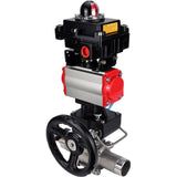 Ball valves Elephant BV3131P(3pc)-FP-W-ISO-H LONG,  body material - Stainless steel AISI 304, seal - PTFE / PTFE / Teflon, with pneumatic actuator double action PA-DA, 4V320-08 220V, LSU APL-410N Ex, handwheel MON