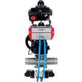Ball valves Elephant BV3131P(3pc)-FP-W-ISO-H LONG,  body material - Stainless steel AISI 304, seal - PTFE / PTFE / Teflon, with pneumatic actuator double action PA-DA, 4V320-08 220V, LSU APL-410N Ex, handwheel MON