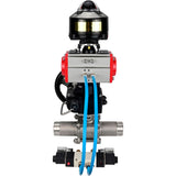 Ball valves Elephant BV3131P(3pc)-FP-W-ISO-H LONG,  body material - Stainless steel AISI 304, seal - PTFE / PTFE / Teflon, with pneumatic actuator double action PA-DA, 4V320-10 220V, LSU APL-510N Ex, handwheel MON