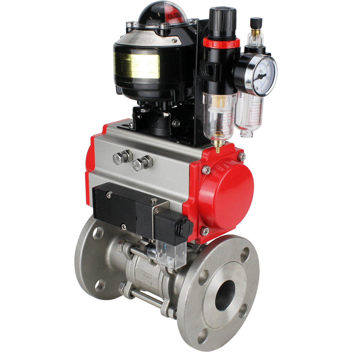 Ball valves Elephant BV3131P(3pc)-FP-F-ISO-H flanged, full bore, three-piece, stainless steel body. steel SS304, seal - PTFE, with pneumatic actuator Elephant PA-SA 065-160 pneumatic distributor 4M310-08 24V ATU AFC2000 APL-510N-EX