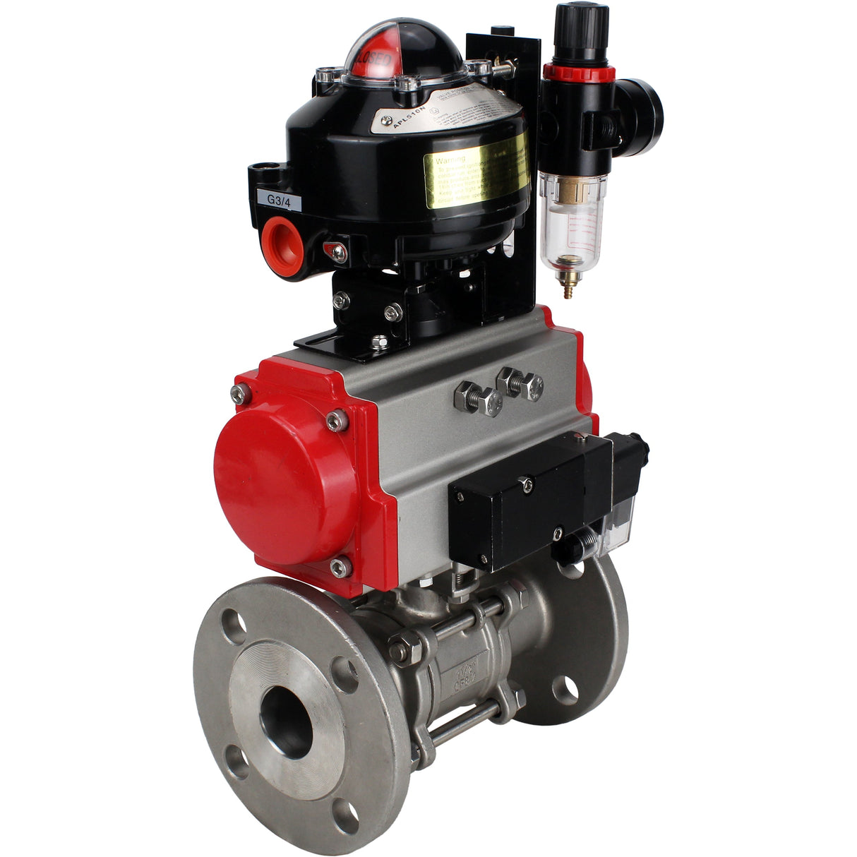 Ball valves Elephant BV3131P(3pc)-FP-F-ISO-H flanged, full bore, three-piece, stainless steel body. steel SS304, seal - PTFE, with pneumatic actuator Elephant PA-SA 065-160 pneumatic distributor 4M310-08 24V ATU AFC2000 APL-510N-EX