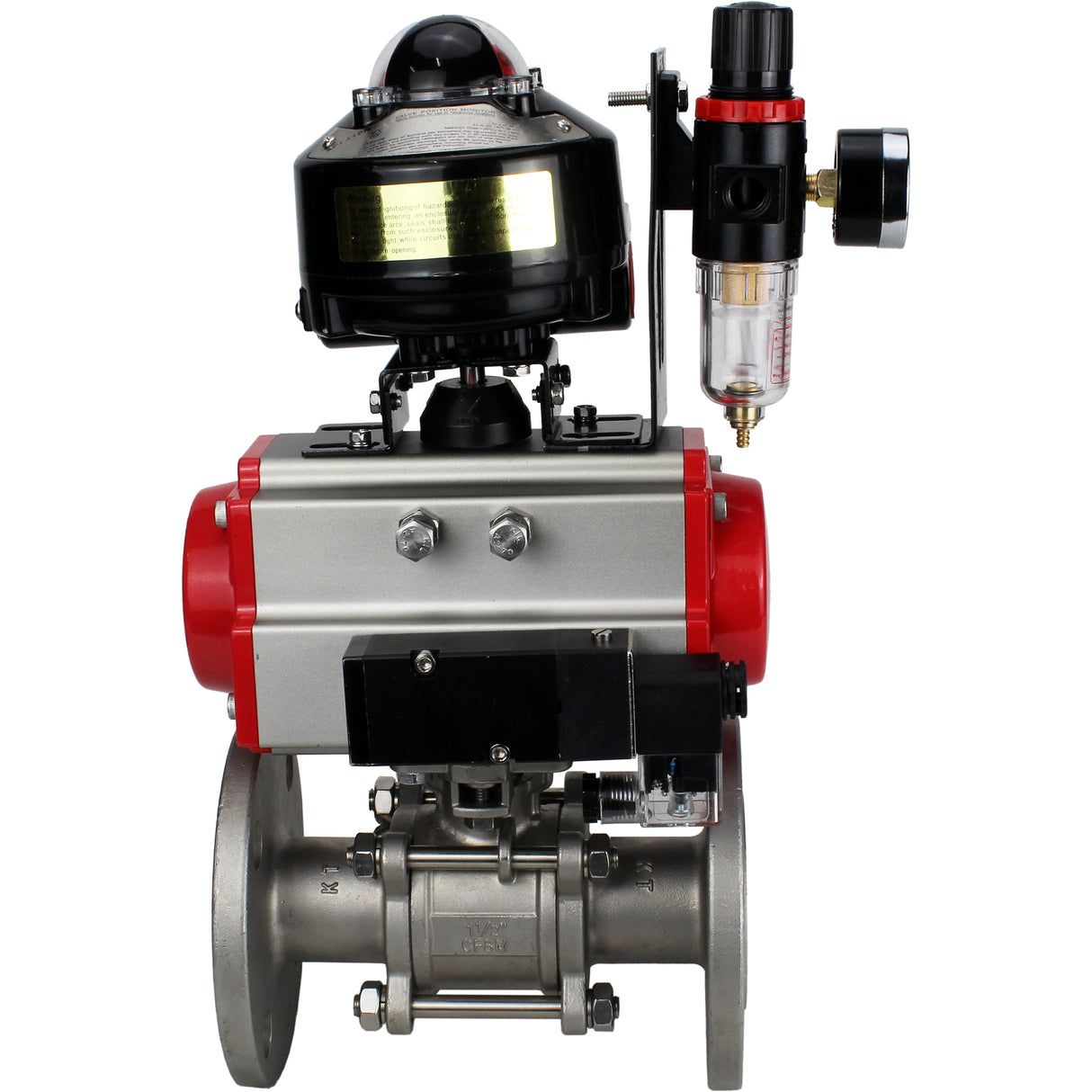 Ball valves Elephant BV3131P(3pc)-FP-F-ISO-H flanged, full bore, three-piece, stainless steel body. steel SS304, seal - PTFE, with pneumatic actuator Elephant PA-SA 065-160 pneumatic distributor 4M310-08 24V ATU AFC2000 APL-510N-EX