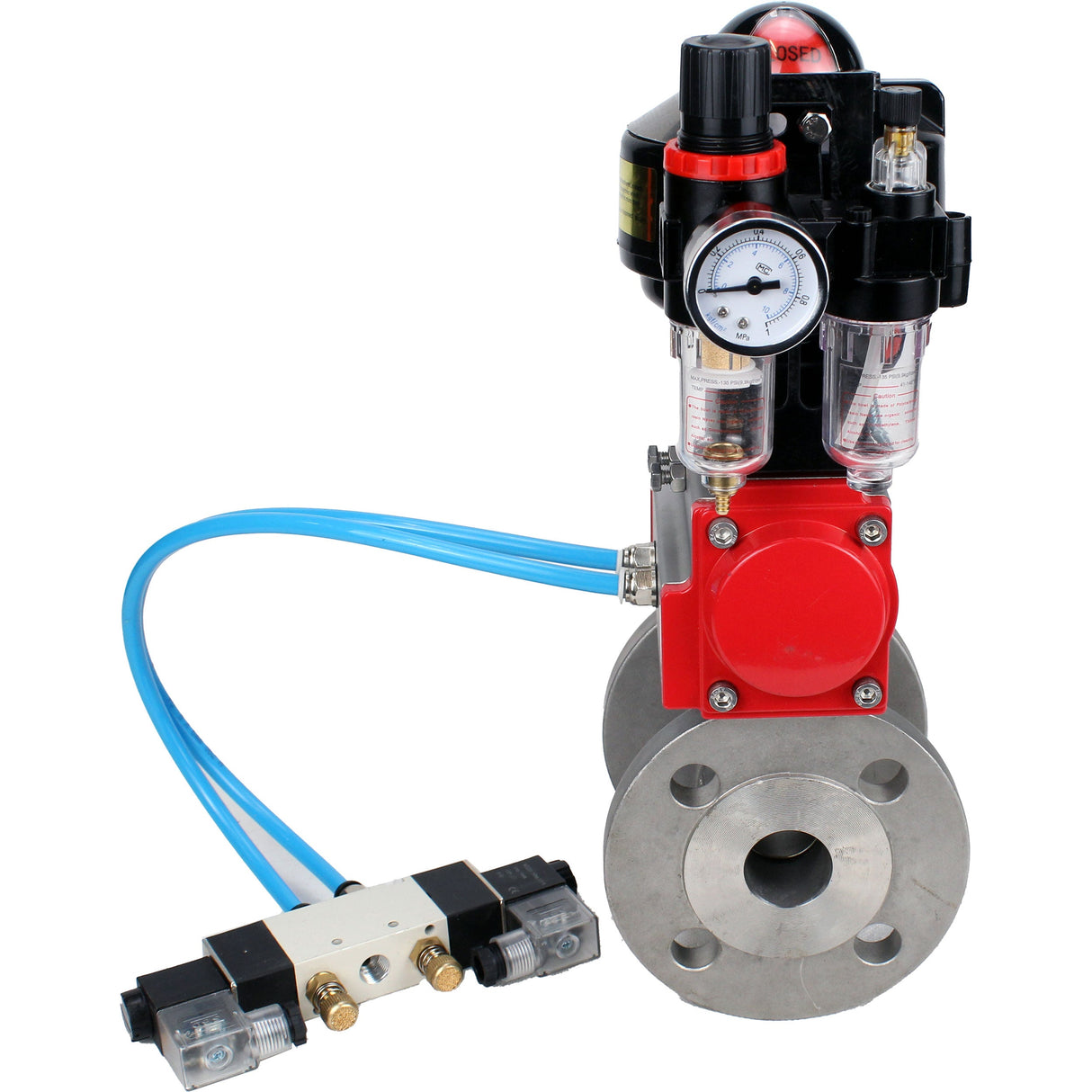 Ball valves Elephant BV3232P(2pc)-FP-F-ISO-H DN15-150 flanged, full bore, two-piece, stainless steel body. steel SS316, seal - PTFE, with pneumatic actuator Elephant PA-SA 052-210 pneumatic distributor 4V320-08 ATU AFC2000 APL-510N-EX