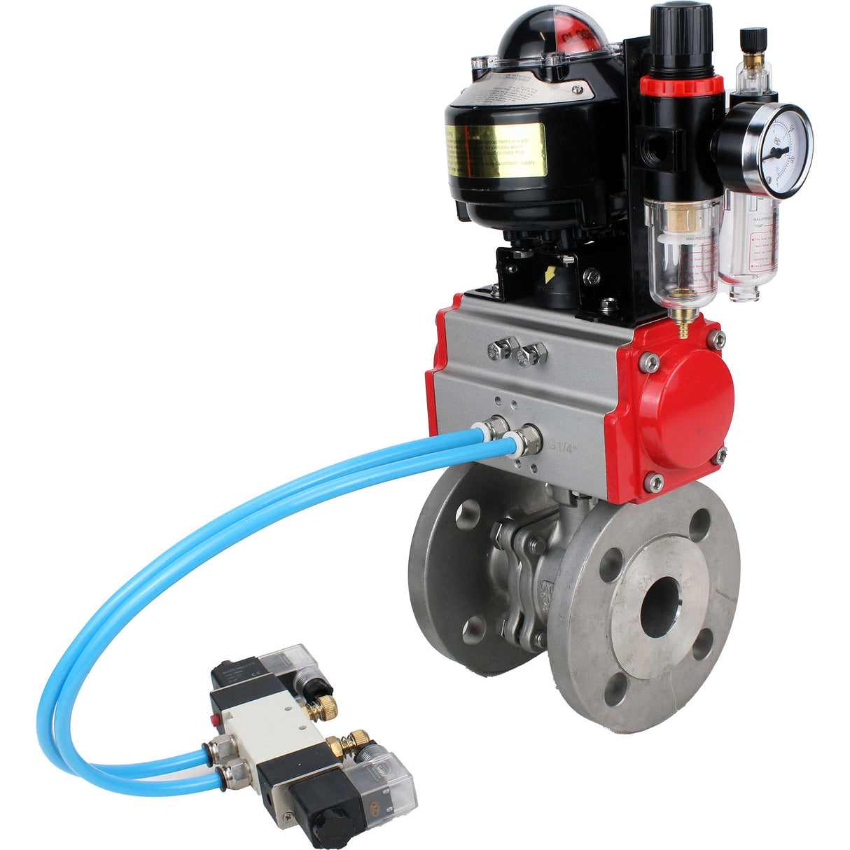 Ball valves Elephant BV3232P(2pc)-FP-F-ISO-H DN15-150 flanged, full bore, two-piece, stainless steel body. steel SS316, seal - PTFE, with pneumatic actuator Elephant PA-SA 052-210 pneumatic distributor 4V320-10 ATU AFC2000 APL-510N-EX