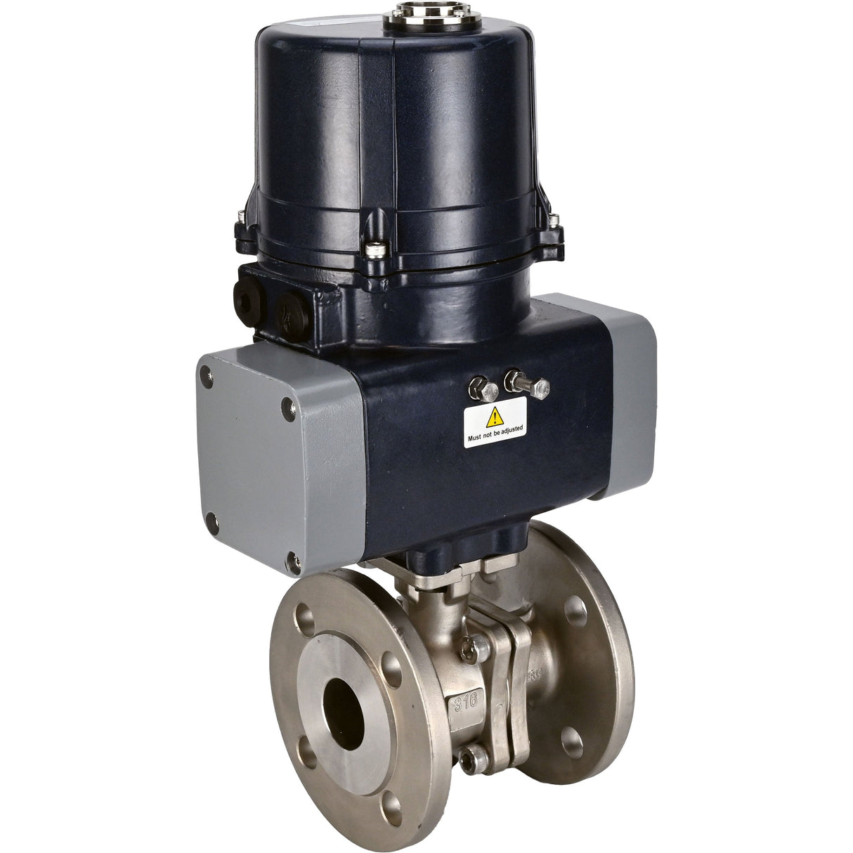 Ball valves Elephant BV3232P(2pc)-FP-F-ISO-H full bore, flanged, body - SS316 stainless steel, seal - PTFE, with electric quarter turn actuator Elephant QTSA-N-EM-O0-220VAC