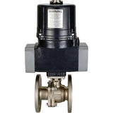 Ball valves Elephant BV3232P(2pc)-FP-F-ISO-H full bore, flanged, body - SS316 stainless steel, seal - PTFE, with electric quarter turn actuator Elephant QTSA-N-EM-O0-220VAC