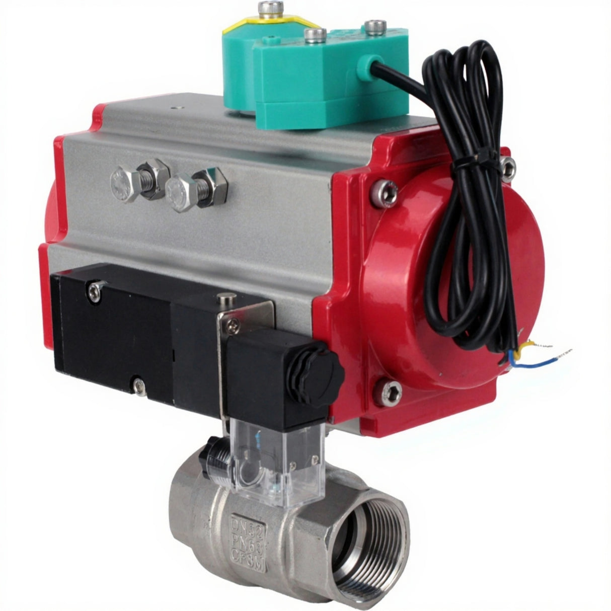 Ball valves Elephant BV3232P(2pc)-FP-T-ISO-H DN10-100 63/40 bar full bore, internal thread, body - stainless steel 316, seal - PTFE, with pneumatic actuator PA-DA, pneumatic distributor 4M310-08 220V and magnetic switch ALS200D