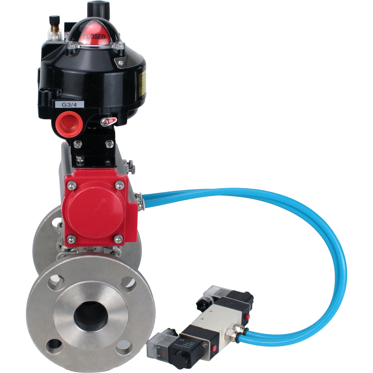 Ball valves Elephant BV3232P(3pc)-FP-F-ISO-H flanged, full bore, three-piece, stainless steel body. steel SS316, seal - PTFE, with pneumatic actuator Elephant PA-DA 052-130 pneumatic distributor 4V320-08 ATU AFC2000 LSU APL-510N-EX