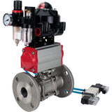Ball valves Elephant BV3232P(3pc)-FP-F-ISO-H flanged, full bore, three-piece, stainless steel body. steel SS316, seal - PTFE, with pneumatic actuator Elephant PA-DA 052-130 pneumatic distributor 4V320-08 ATU AFC2000 LSU APL-510N-EX