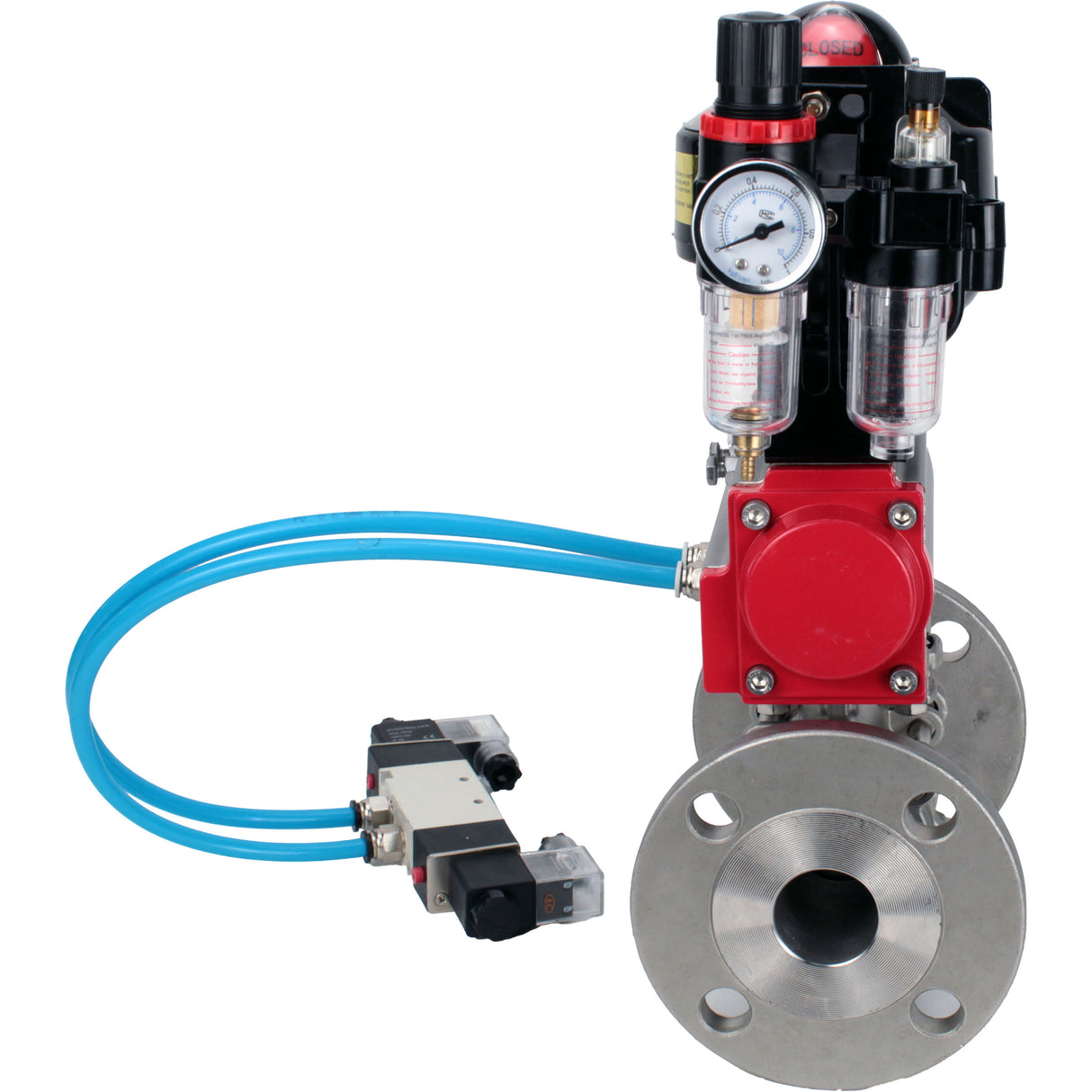 Ball valves Elephant BV3232P(3pc)-FP-F-ISO-H flanged, full bore, three-piece, stainless steel body. steel SS316, seal - PTFE, with pneumatic actuator Elephant PA-DA 052-130 pneumatic distributor 4V320-08 ATU AFC2000 LSU APL-510N-EX
