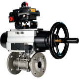 Ball valves Elephant BV3232P(3pc)-FP-F-ISO-H DN65-100 25/40 bar flanged with ISO flange, body - 316 stainless steel, full bore, seal - PTFE, with pneumatic drive PA-DA-105-1, pneumatic distributor 4M310-08 24V, LSU APL-410N Ex
