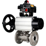 Ball valves Elephant BV3232P(3pc)-FP-F-ISO-H DN65-100 25/40 bar flanged with ISO flange, body - 316 stainless steel, full bore, seal - PTFE, with pneumatic drive PA-DA-105-1, pneumatic distributor 4M310-08 24V, LSU APL-410N Ex