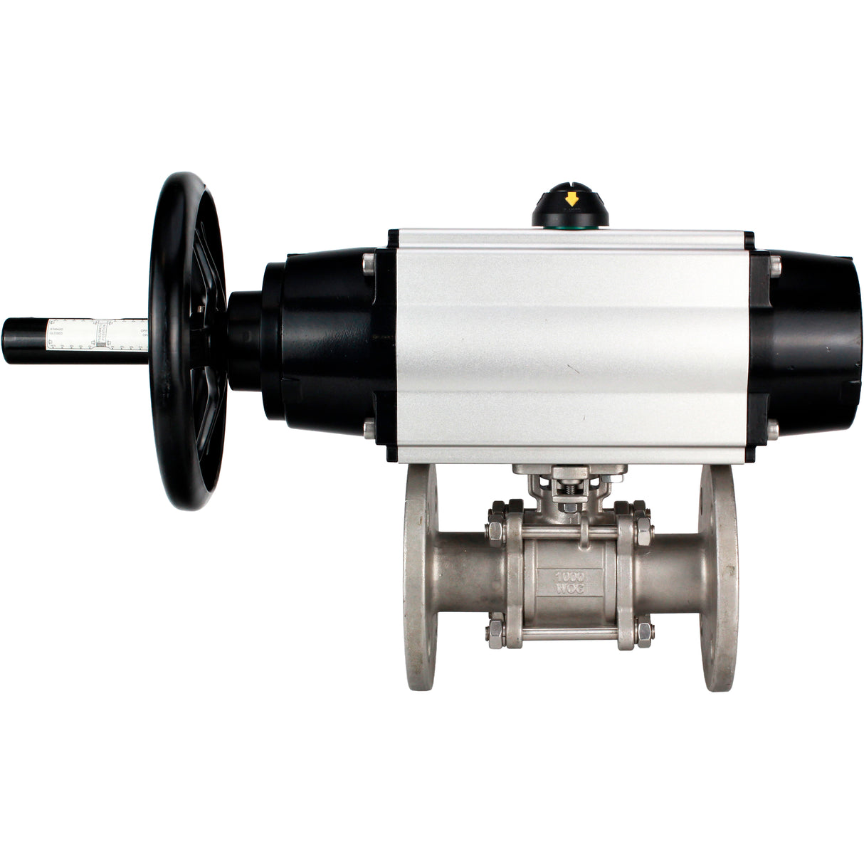 Ball valves Elephant BV3232P(3pc)-FP-F-ISO-H DN65-100 25/40 bar flanged with ISO flange, body - 316 stainless steel, full bore, seal - PTFE, with pneumatic drive PA-DA-105-1, pneumatic distributor 4M310-08 24V