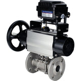Ball valves Elephant BV3232P(3pc)-FP-F-ISO-H DN65-100 25/40 bar flanged with ISO flange, body - 316 stainless steel, full bore, seal - PTFE, with pneumatic drive PA-DA-105-1, YT-1000RSN electro-pneumatic positioner with feedback