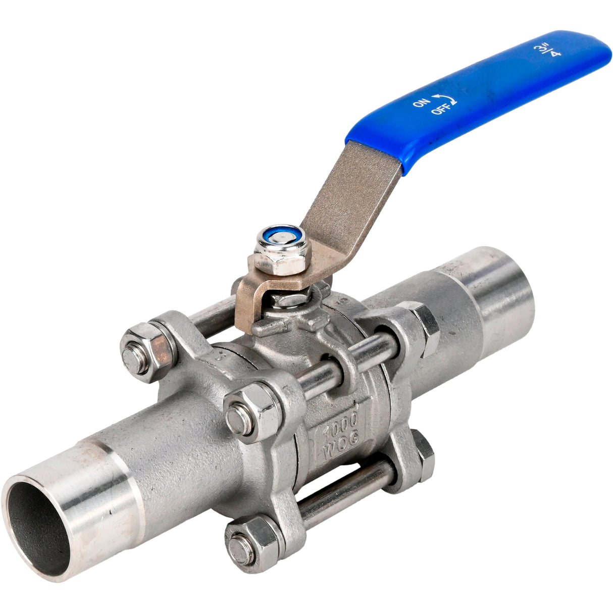 Robinets à boisseau sphérique Elephant BV3131P(3pc)-FP-WH en acier inoxydable SS304, à passage intégral, en trois parties, joint - PTFE, soudé, avec poignée