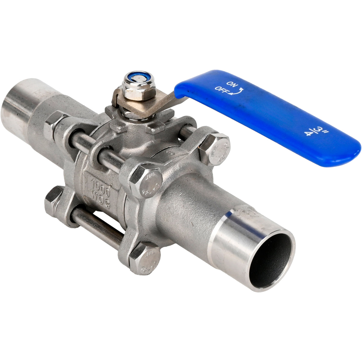 Robinets à boisseau sphérique Elephant BV3131P(3pc)-FP-WH en acier inoxydable SS304, à passage intégral, en trois parties, joint - PTFE, soudé, avec poignée