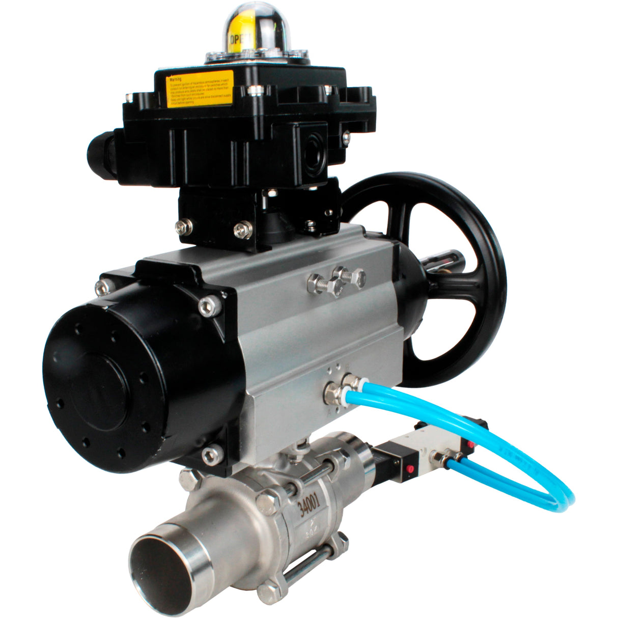 Ball valves Elephant BV3232P(3pc)-FP-W-ISO-H LONG,  body material - Stainless steel AISI 316, seal - PTFE / PTFE / Teflon, with pneumatic actuator double action PA-DA-105-1, 4V320-10 220V, LSU APL-410N Ex