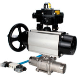 Ball valves Elephant BV3232P(3pc)-FP-W-ISO-H LONG,  body material - Stainless steel AISI 316, seal - PTFE / PTFE / Teflon, with pneumatic actuator double action PA-DA-105-1, 4V320-08 220V, LSU APL-410N Ex