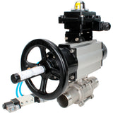 Ball valves Elephant BV3131P(3pc)-FP-W-ISO-H LONG,  body material - Stainless steel AISI 304, seal - PTFE / PTFE / Teflon, with pneumatic actuator double action PA-DA-105-1, 4V320-10 220V, LSU APL-410N Ex
