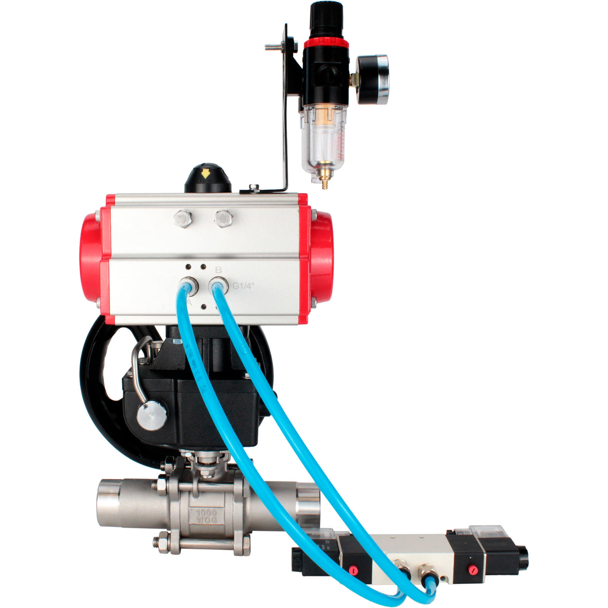 Vannes à boisseau sphérique Elephant BV3131P(3pc)-FP-W-ISO-H LONG à passage intégral, corps - acier inoxydable 304, à souder, avec actionneur pneumatique PA-DA, distributeur pneumatique 4V320-10 220V, réducteur MON et BPV AFC2000